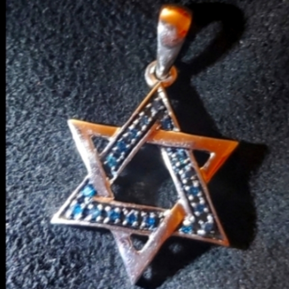 Rare BLUE Diamonds PENDANT Star of David 10K Gold Israel JEWISH